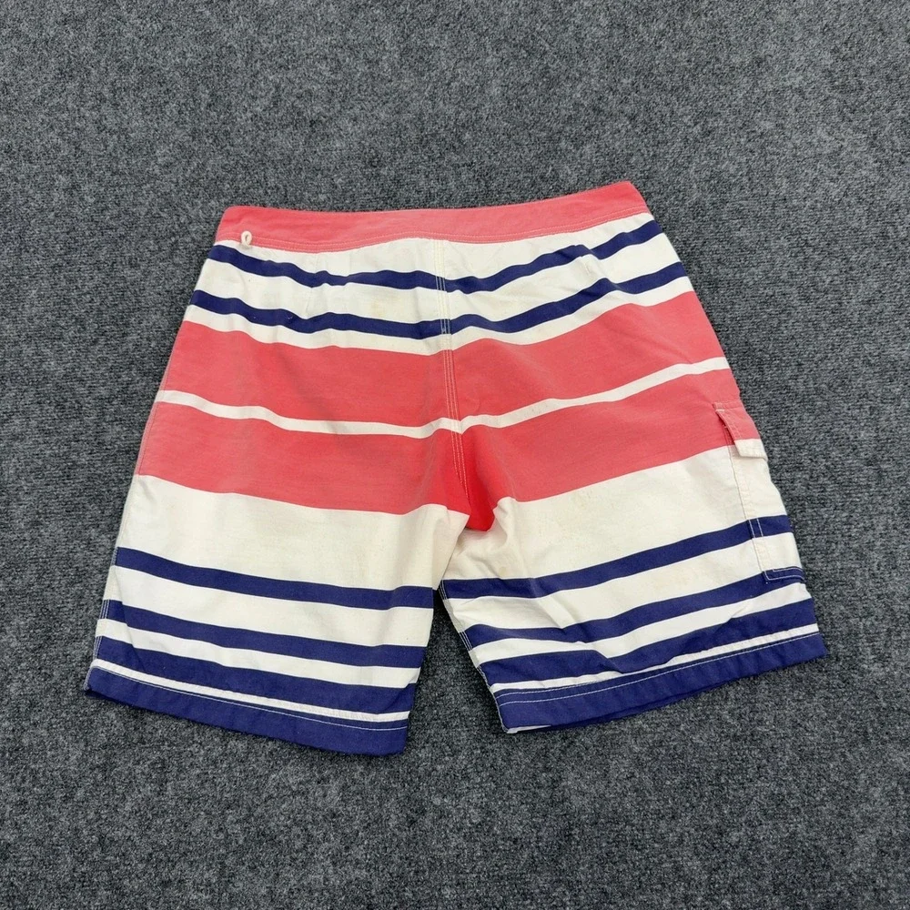 J Crew Board Shorts Mens 32 Red White Blue Nylon Striped Swim Trunks Prep Surf‎